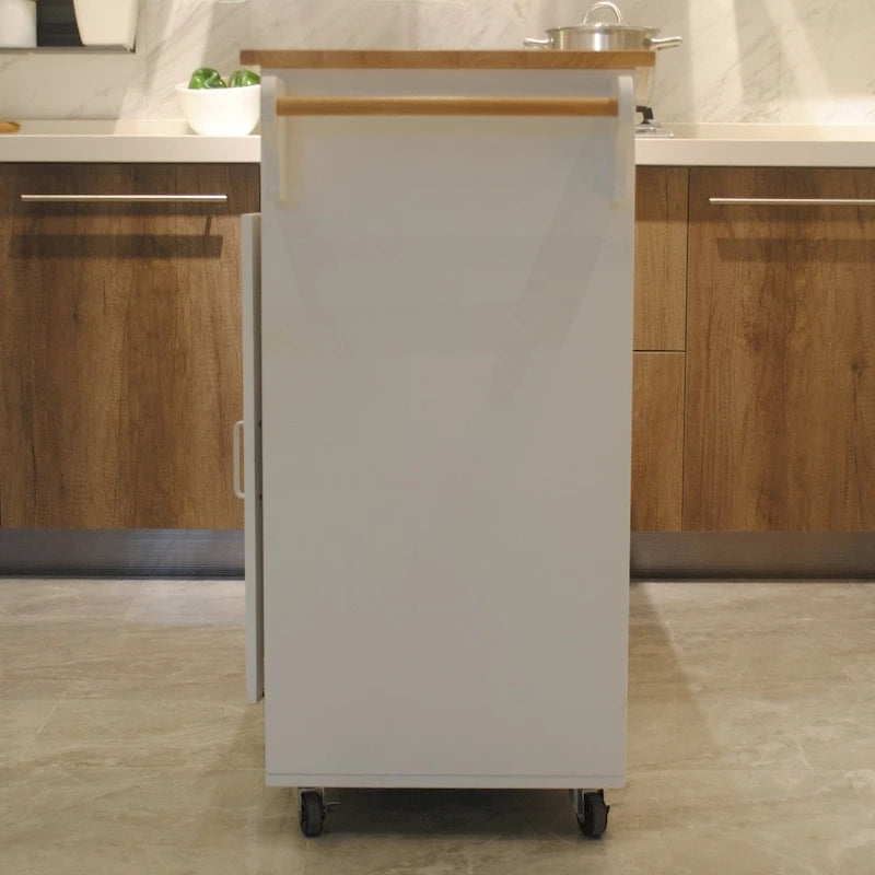 Kitchen Island & Kitchen Cart , Rubber Wood Top , Big & Adjustable Shelf Inside Cabinet for Different Utensils.