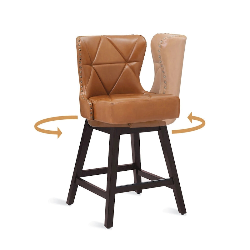 26 in. Mid - Century Modern Swivel Bar Stools Faux Leather and Linen Counter Stools with Wood FrameSet of 3