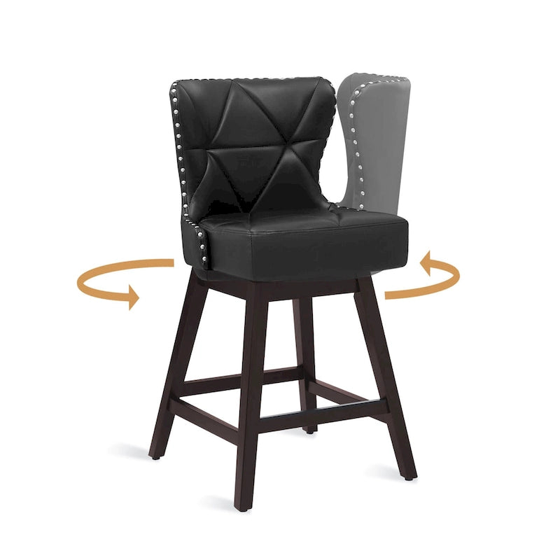 26 in. Mid - Century Modern Swivel Bar Stools Faux Leather and Linen Counter Stools with Wood FrameSet of 3