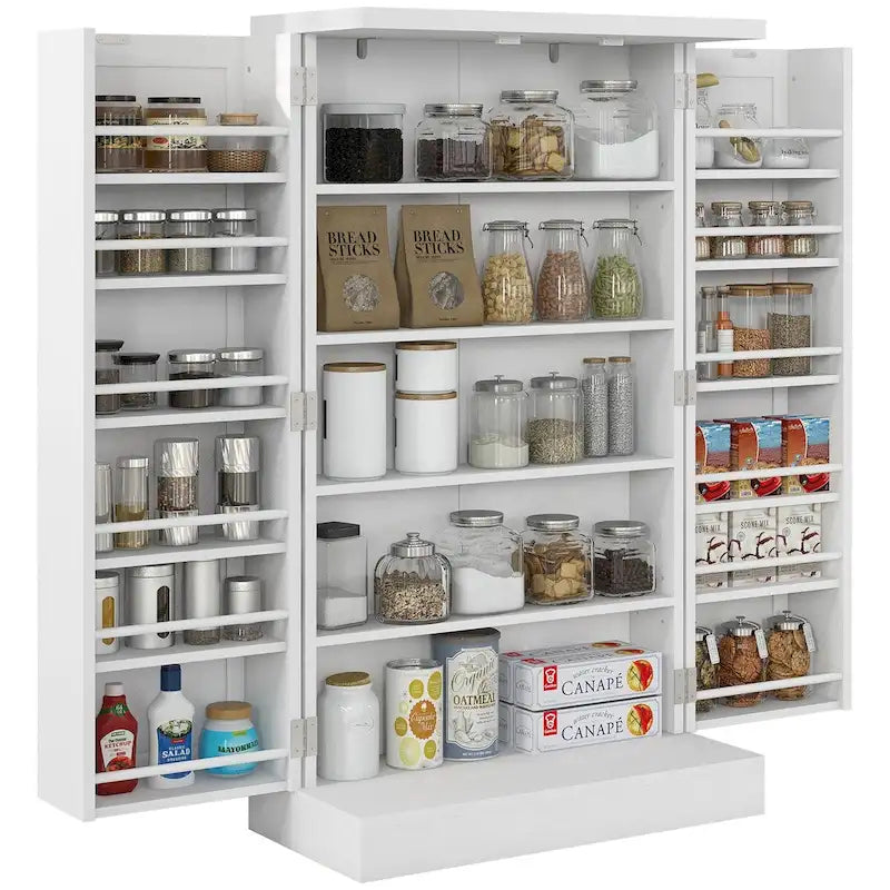 41 5 - tier Pantry Storage Cabinet with 12 Door Shelves , Double Doors