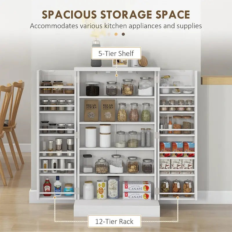 41 5 - tier Pantry Storage Cabinet with 12 Door Shelves , Double Doors