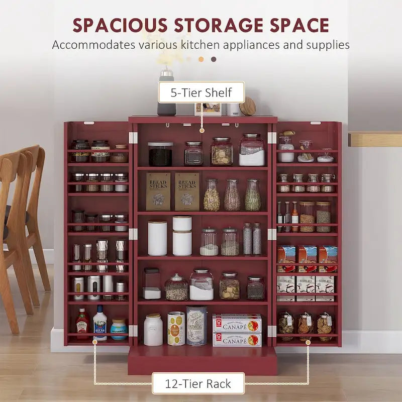 41 5 - tier Pantry Storage Cabinet with 12 Door Shelves , Double Doors