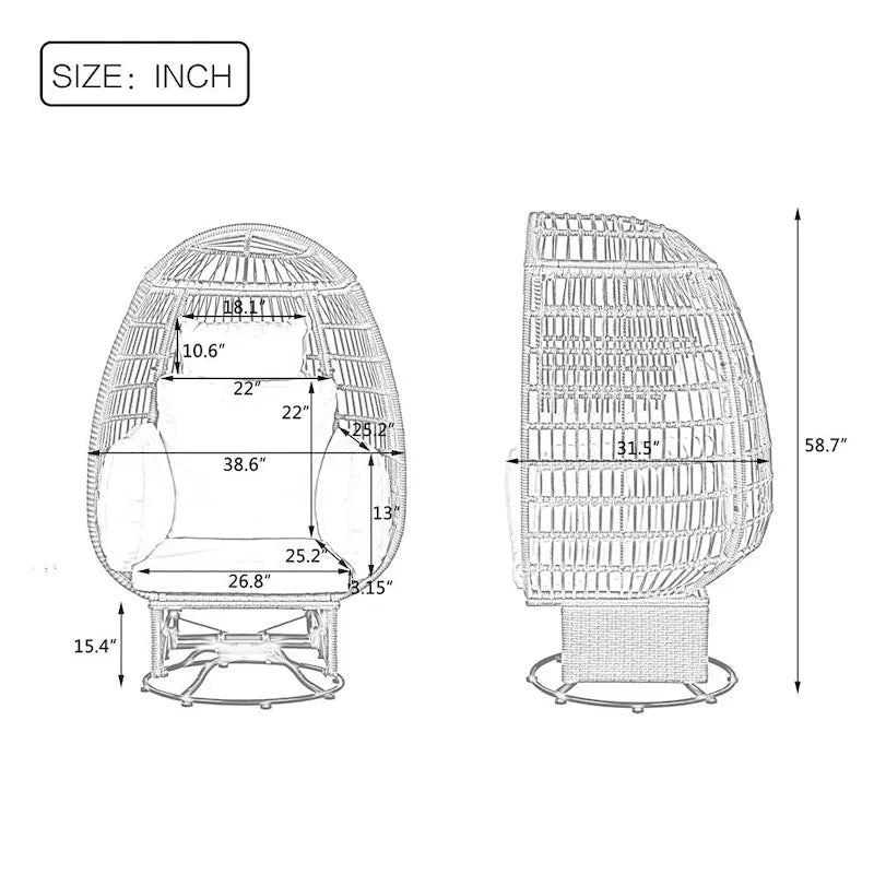 Rattan Swivel Egg Patio Chair with Rocking Function and Cushions
