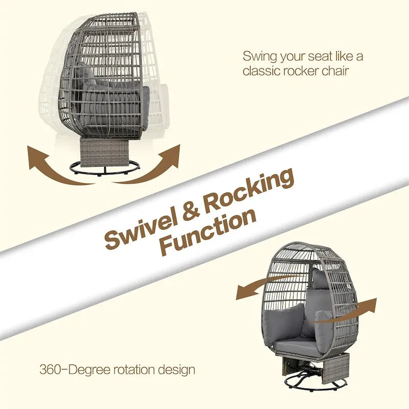 Rattan Swivel Egg Patio Chair with Rocking Function and Cushions