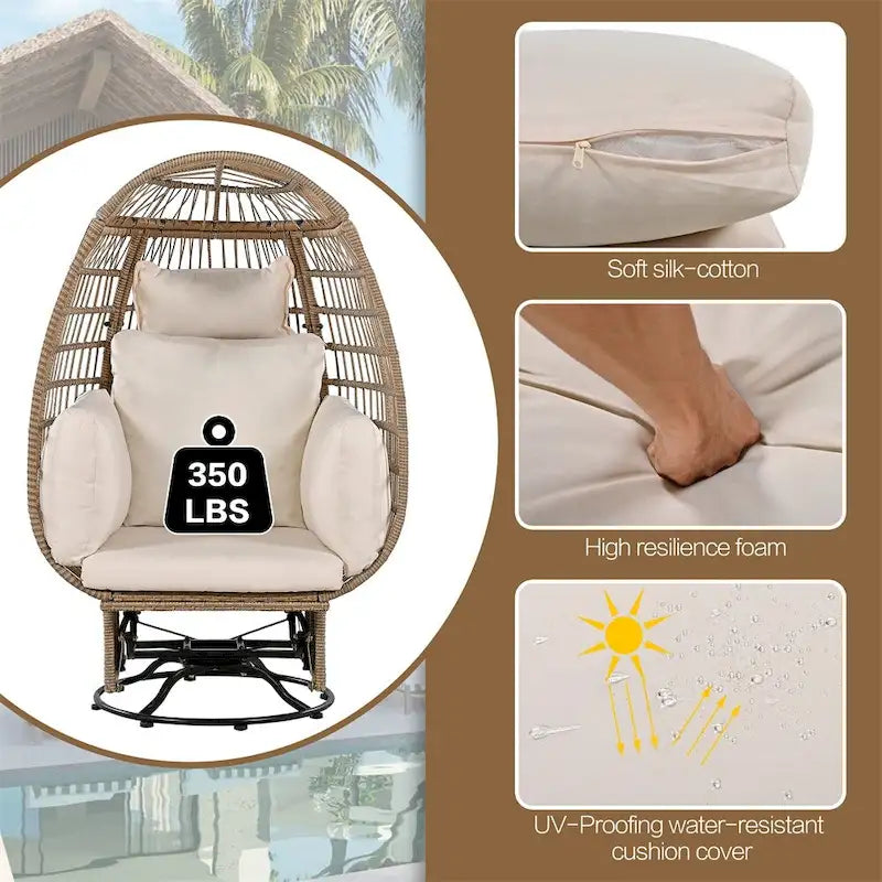 Rattan Swivel Egg Patio Chair with Rocking Function and Cushions