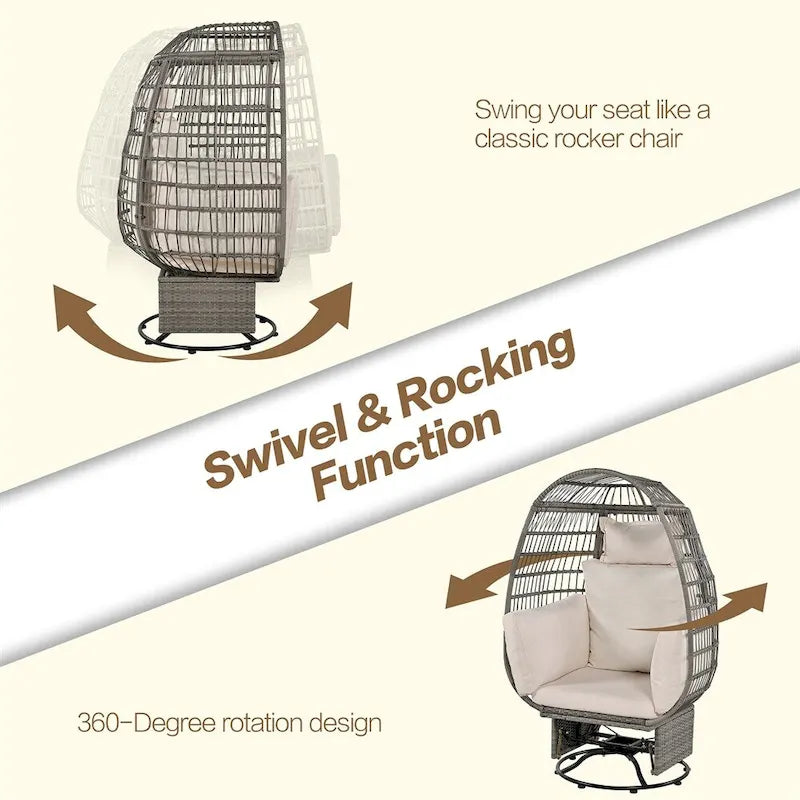 Rattan Swivel Egg Patio Chair with Rocking Function and Cushions