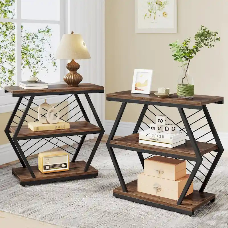 25 End Table 3 - Tier Side Table with Metal Frame for Living Room Couch Side , Nightstands Bedsides Table for Bedroom