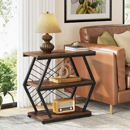 25 End Table 3 - Tier Side Table with Metal Frame for Living Room Couch Side , Nightstands Bedsides Table for Bedroom