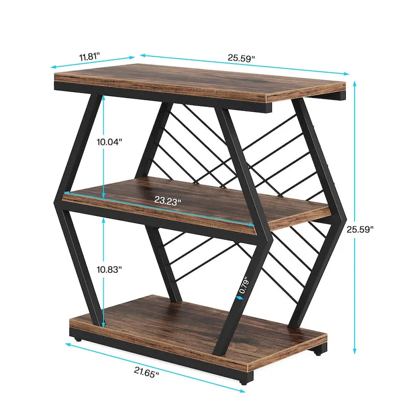 25 End Table 3 - Tier Side Table with Metal Frame for Living Room Couch Side , Nightstands Bedsides Table for Bedroom