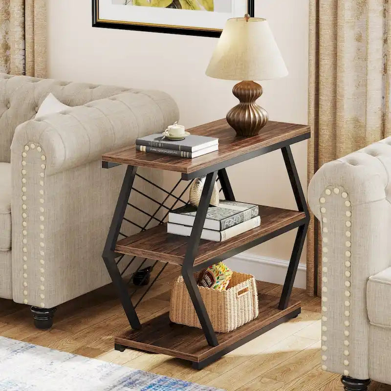 25 End Table 3 - Tier Side Table with Metal Frame for Living Room Couch Side , Nightstands Bedsides Table for Bedroom