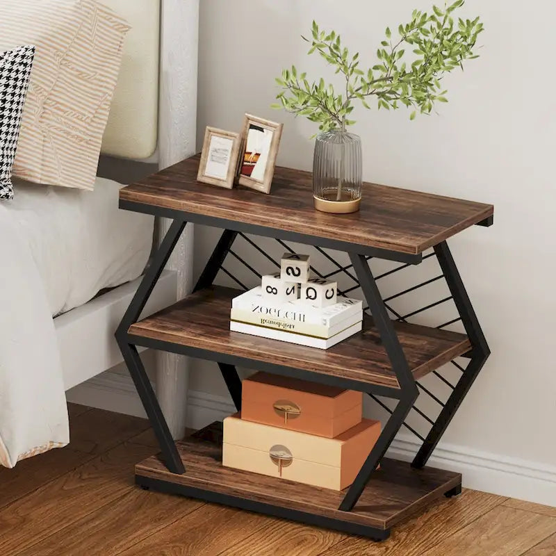 25 End Table 3 - Tier Side Table with Metal Frame for Living Room Couch Side , Nightstands Bedsides Table for Bedroom