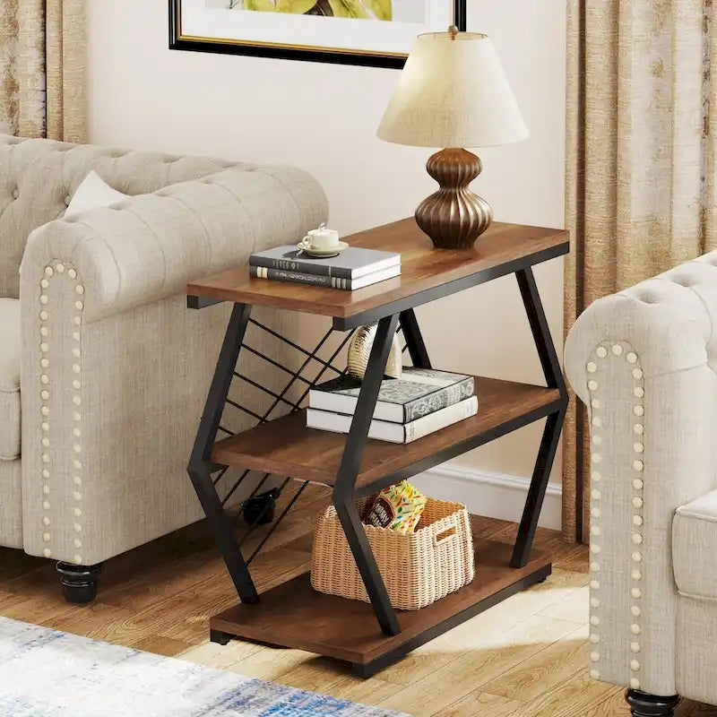 25 End Table 3 - Tier Side Table with Metal Frame for Living Room Couch Side , Nightstands Bedsides Table for Bedroom