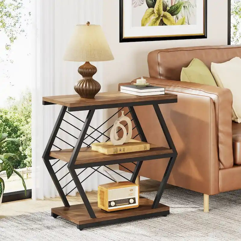 25 End Table 3 - Tier Side Table with Metal Frame for Living Room Couch Side , Nightstands Bedsides Table for Bedroom