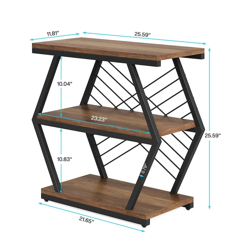 25 End Table 3 - Tier Side Table with Metal Frame for Living Room Couch Side , Nightstands Bedsides Table for Bedroom