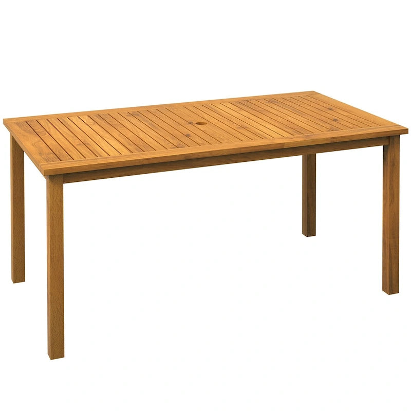 Rectangle Patio Table for 6 , Outdoor Dining Table with Umbrella Hole , Acacia Wood Table for Garden , Backyard , Deck
