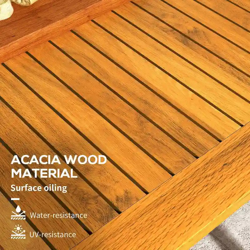 Rectangle Patio Table for 6 , Outdoor Dining Table with Umbrella Hole , Acacia Wood Table for Garden , Backyard , Deck