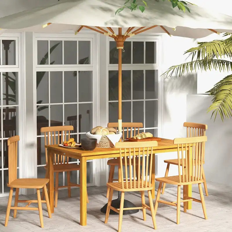 Rectangle Patio Table for 6 , Outdoor Dining Table with Umbrella Hole , Acacia Wood Table for Garden , Backyard , Deck