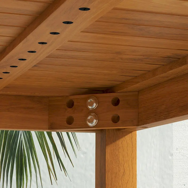 Rectangle Patio Table for 6 , Outdoor Dining Table with Umbrella Hole , Acacia Wood Table for Garden , Backyard , Deck