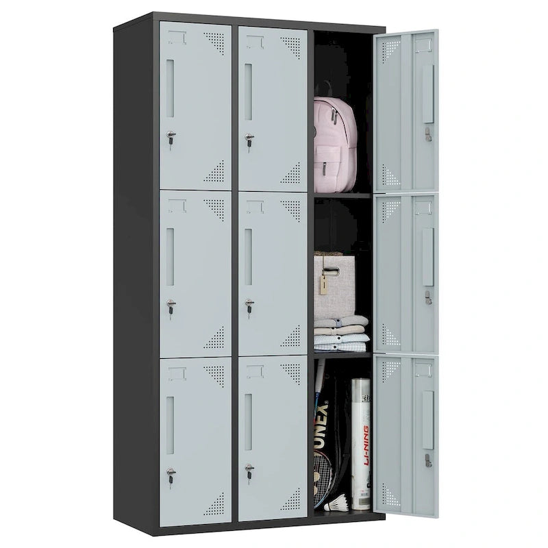 3 Tier 3 - Wide Metal Locker with 9 Doors