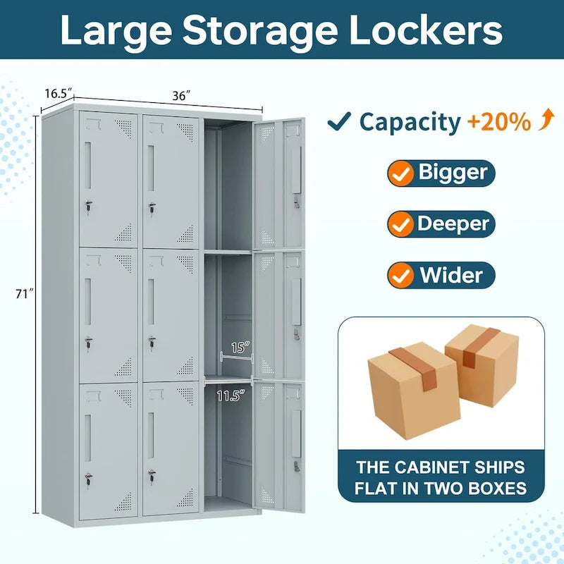 3 Tier 3 - Wide Metal Locker with 9 Doors