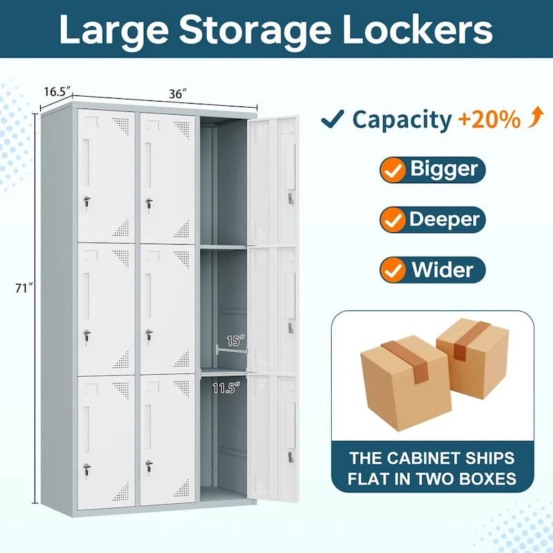 3 Tier 3 - Wide Metal Locker with 9 Doors