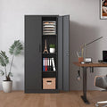 71H Metal Garage Storage Cabinet , Black Tool Steel Locking Cabinet with Doors and 3 Shelves , Tall Cabinets for Garage Storage