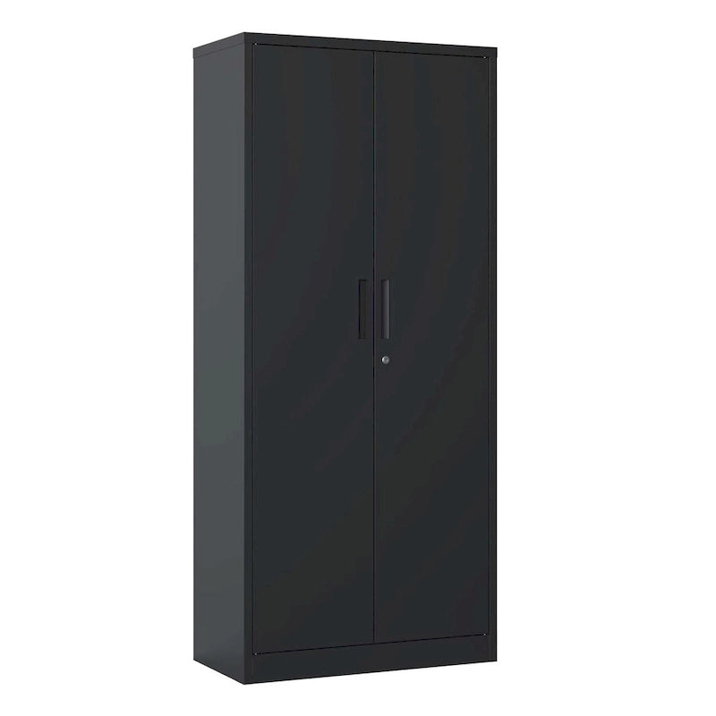 71H Metal Garage Storage Cabinet , Black Tool Steel Locking Cabinet with Doors and 3 Shelves , Tall Cabinets for Garage Storage