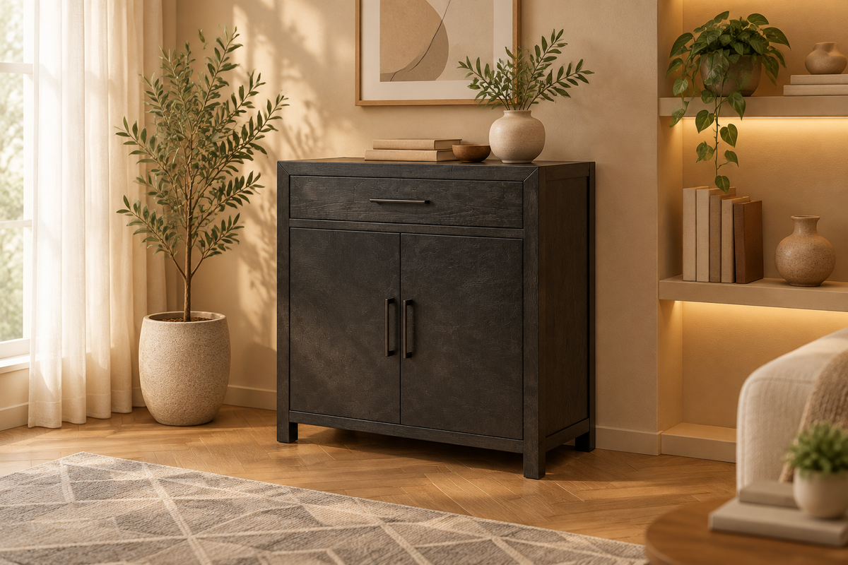 Credenza moderna da cucina in legno, contenitore per bar, nera