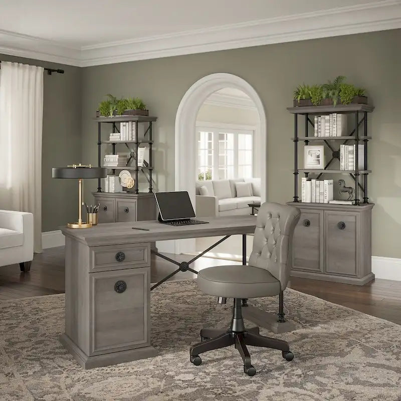 60W Designer Desk with Set of Two Bookcases