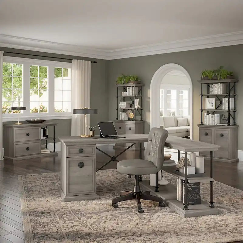 60W Designer Desk with Set of Two Bookcases
