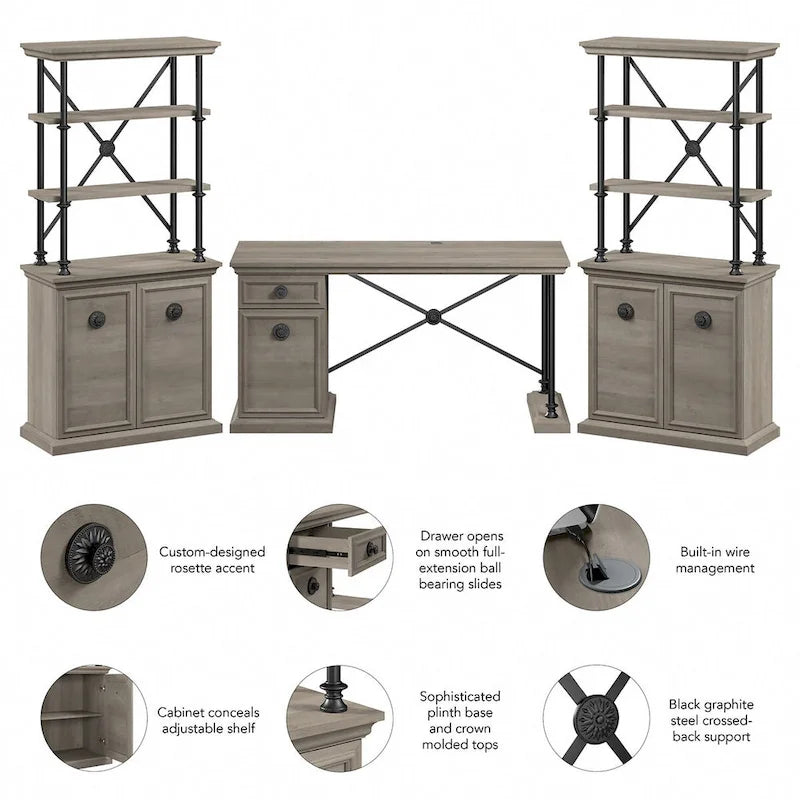 60W Designer Desk with Set of Two Bookcases